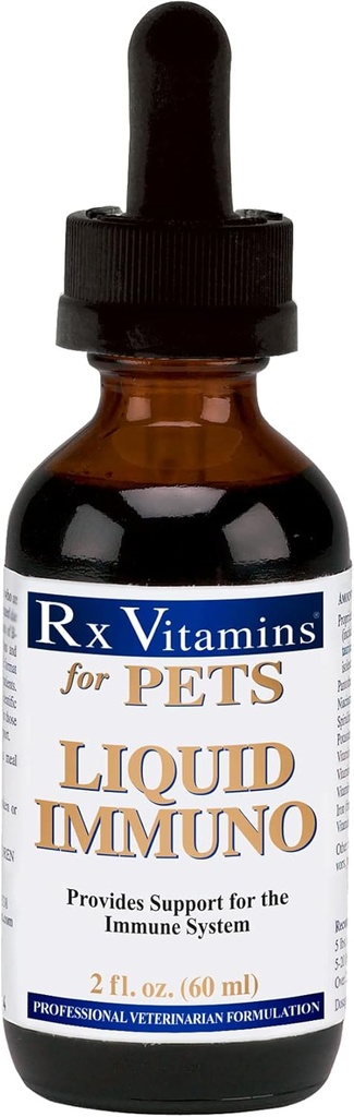 Rx Vitamins Liquid Immuno Dog & Cat Immune Support - Reishi Mushroom Plus L-Lysine per gatti - Dog Immunity Booster Supplement - Bacon Flavor - 2 oz.