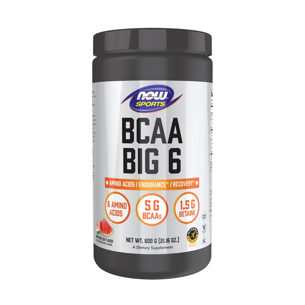 NOW Alimenti Nutrizione sportiva, BCAA (Aminoacidi a catena brasata) Grande 6, Sapore di anguria, 600 Grammi