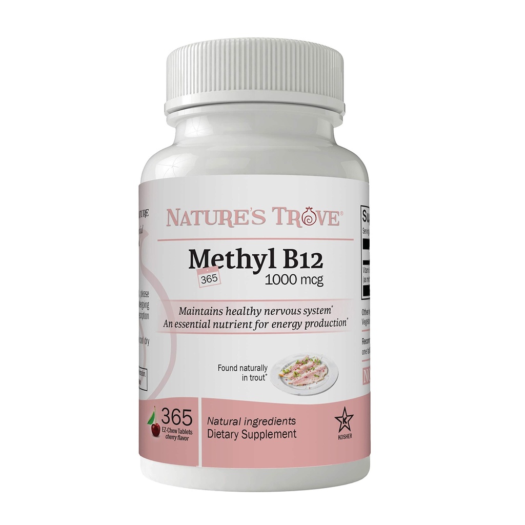 Vitamina B12 Methylcobalamin 1000 mcg, 365 conte, B12 vitamine masticabili, Cherry Flavor