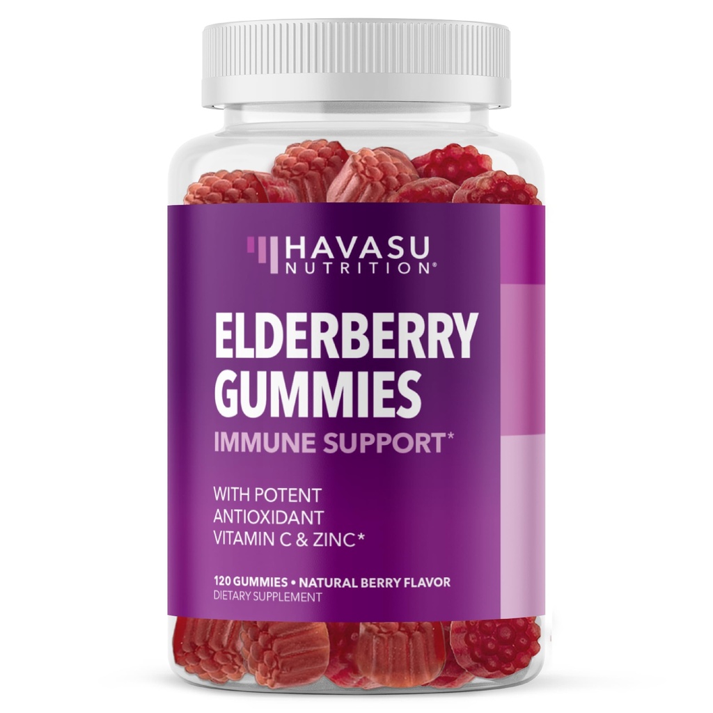 Sambucus Elderberry Gummies per adulti - Integratore di supporto immunitario con vitamina C e zinco - Formula potenziata per la difesa quotidiana - 120 conte, 2 mesi di alimentazione, aroma di berbino - benessere conveniente