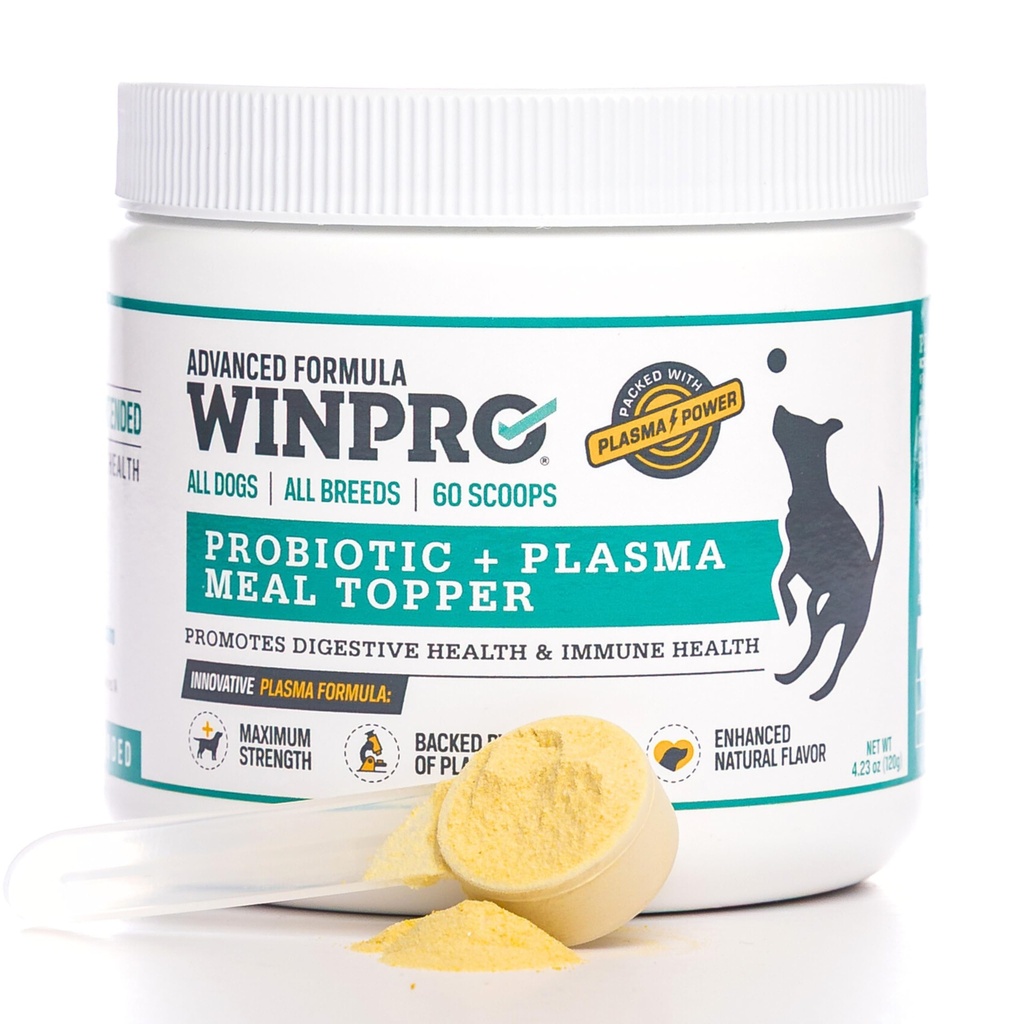 WINPRO Cane Probiotico Polvere Meal Topper, Spray Dried Plasma con Prebiotici e Probiotici per il supporto digestivo e Gut Salute per cani, Tutte le razze, Età e dimensioni, 60 Scoops, Made in USA