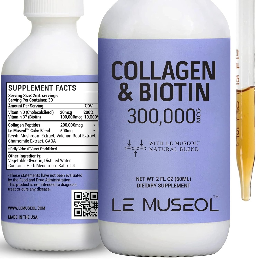 Collage liquido per le donne, 300.000mcg Liquid Biotin e Collagen Supplementi Gocce per capelli, Nail Growth Glowing Skin - 60ml