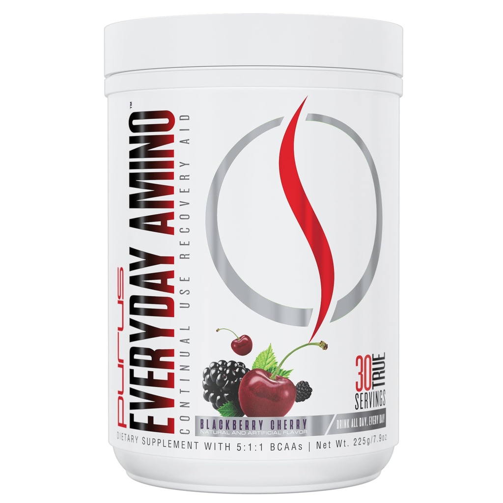 Purus Labs Everyday Amino BCAA Powder | Aminoacidi per l'idratazione del muscolo & Recovery | Sugar Free & Gluten Free | 30 Servings (BlackBerry Cherry)
