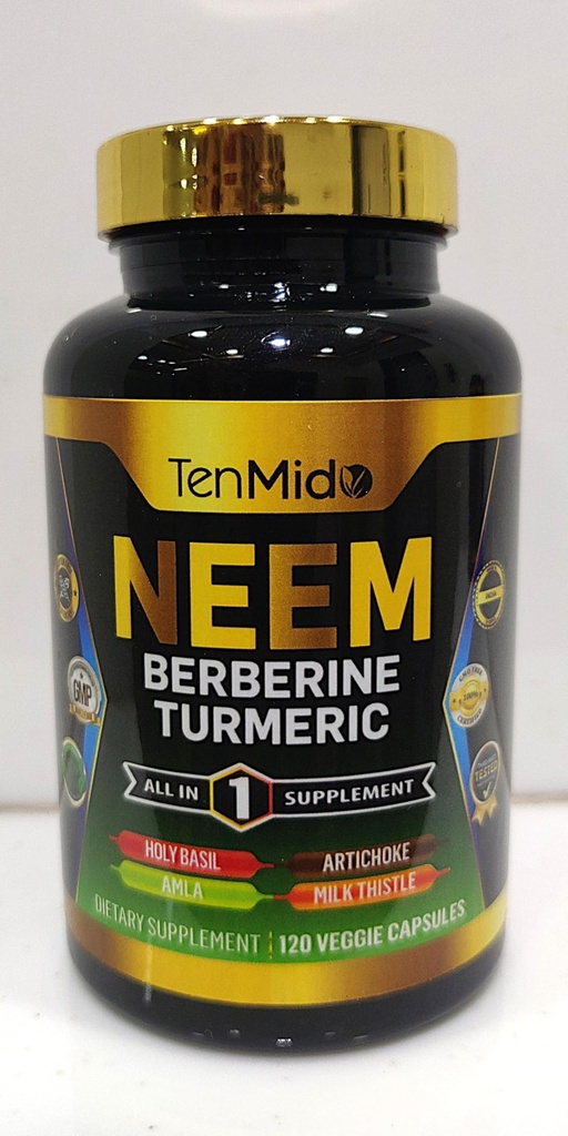 Neem Leaf Supplement - Formula 8in1 - Combina con Berberina, Turchese, Santo Basilio, Amla, Carciofo, Cardo al Latte e Pepe Nero - Supporto Immune - 120 Capsule per 4 Mesi di Alimentazione