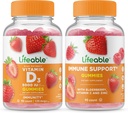 Vitamina vitale D 5000 IU + Supporto immunitario, Gummies Bundle - Grande degustazione, Integratore di vitamina, Senza glutine, OGM libero, Gomma masticabile