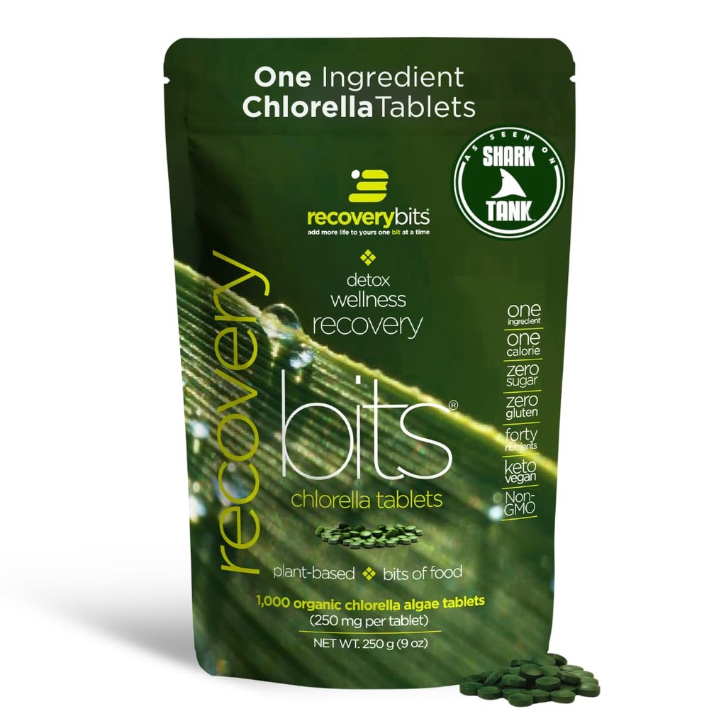 RECOVERYbits - Organic Chlorella Tablets - Plant-Based Algae Superfood - Chlorophyll - Cracked Cell Wall - Energy - Immune System - Detox - Keto - Vegan - Non-GMO - Large Bag - 1000 Tavole