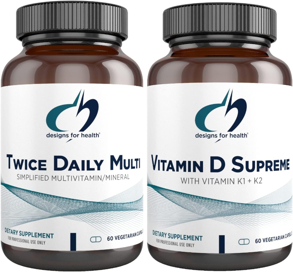 Progetti per la salute Multivitamina + vitamina D/K Supplemento Bundle - Twice Daily Multi (60 capsule) con vitamina D Supreme (60 capsule) 5000 IU Vitamina D3