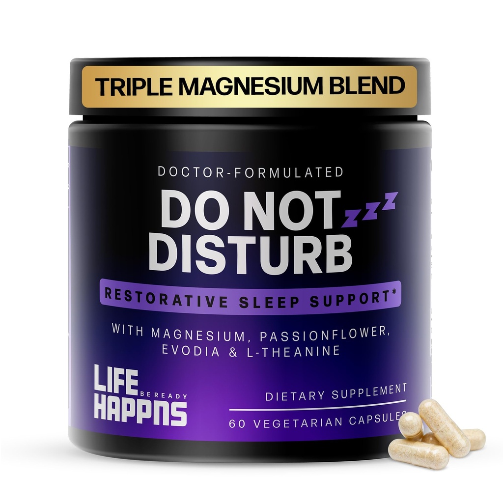 Gli Happns di vita non disturbano l'aiuto del sonno per gli adulti Supplemento naturale con L-teanina, Magnesio, Passion Flower & Evodia Frutta per il sonno riposante Melatonina-Free, Non Habit-Forming, 60 capsule
