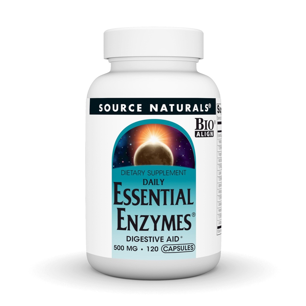 Fonte Naturals Essential Enzymes 500mg Bio-allineato Supplemento Multiplo Difesa a base di erbe per la digestione, gas & costipazione sollievo - Forte supporto del sistema immunitario* - 120 capsule