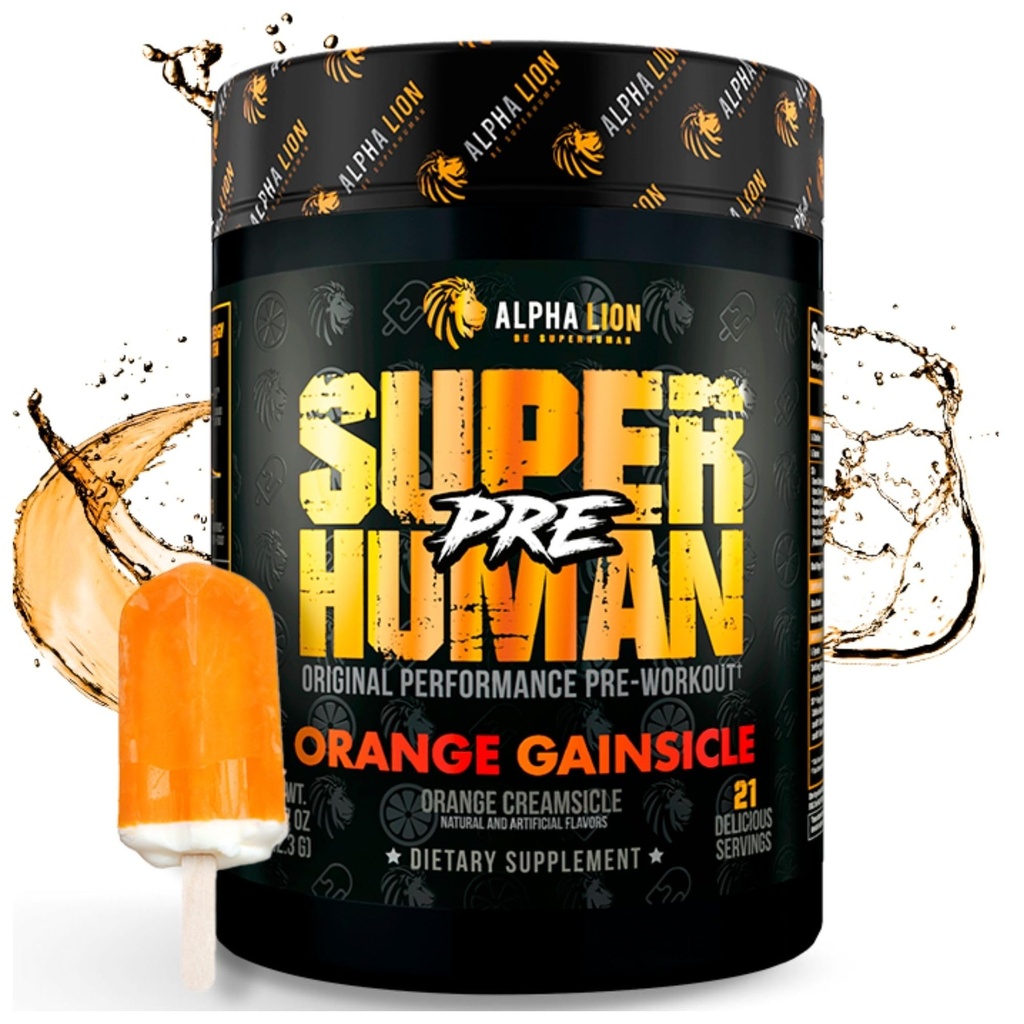 ALPHA LION Superhuman Pre Workout Powder, Beta Alanine, L-Taurine & Tri-Source Caffeina per l'energia e messa a fuoco sostenibili, Nitric Oxide & Citrulline per pompa (21 Serve, Orange Gainsicle)