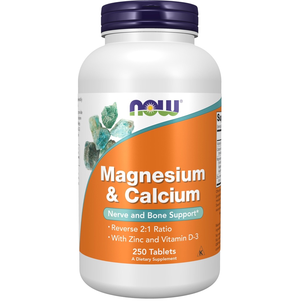 NOW Integratori alimentari, Magnesio e Calcio, Con Zinco e Vitamina D-3, Nerve e Bone Support*, 250 compresse