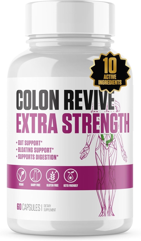 Colon Revive Extra Strength | #1 Rated Colon Cleanse & Detox Supplemento | Supporto digestivo, Ridurre Bloating, Rilievo di costipazione w/Buckthron, Alfalfa, Aloe Vera + di più per uomini e donne - 60 pillole