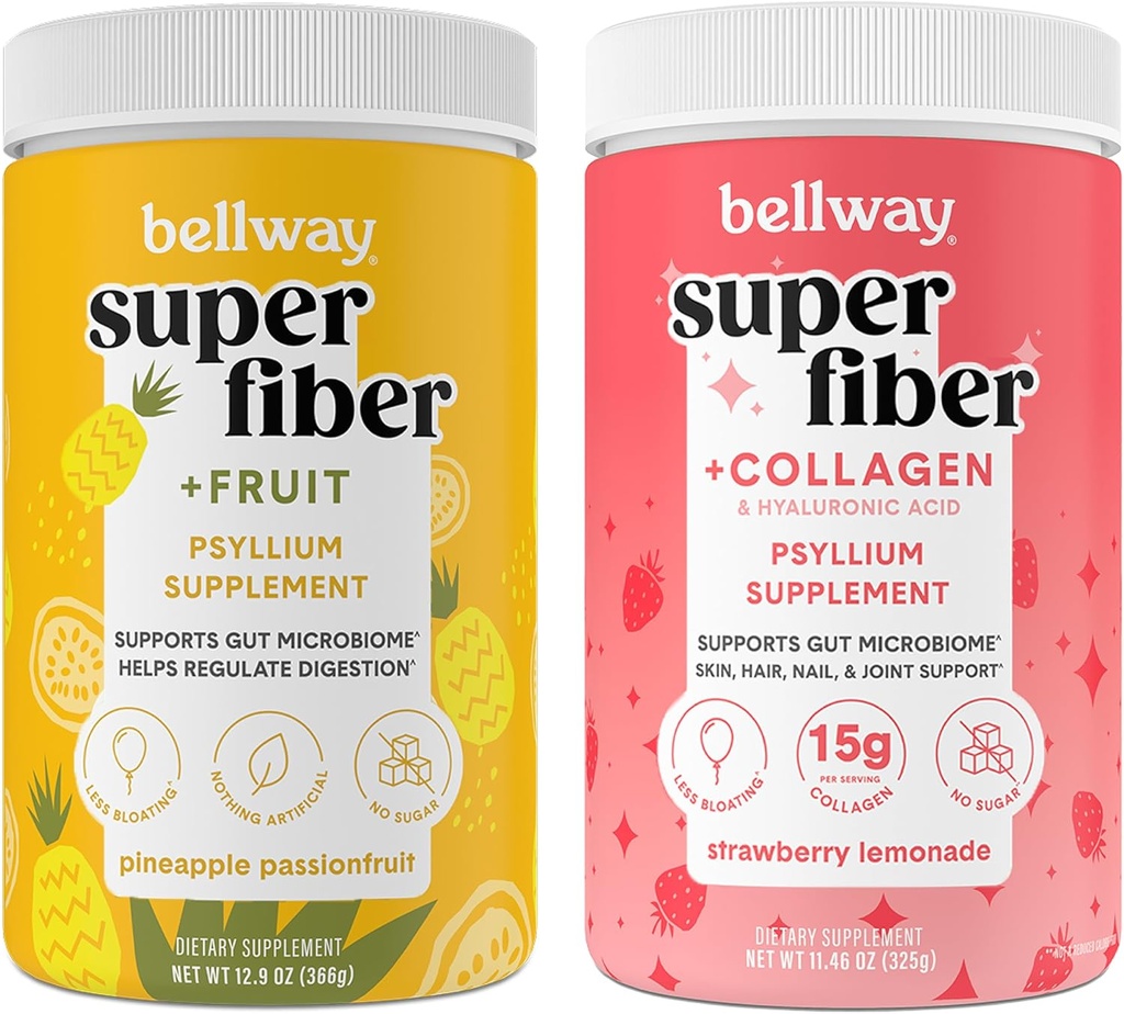Bellway Super Fiber Powder + Frutta, Ananas Passion Fruit Super Fiber Powder + Collagen, Strawberry Lemonade