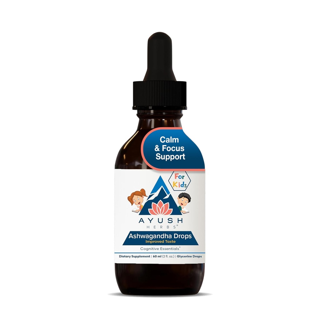 Ayush Herbs Ashwagandha Drops for Kids & Adults - Gocce Ashwagandha senza alcool, Integratore giornaliero calmante per il fuoco calmo con organico Ashwagandha, Limone Flavor - 2 Fl Oz (80 Servings)