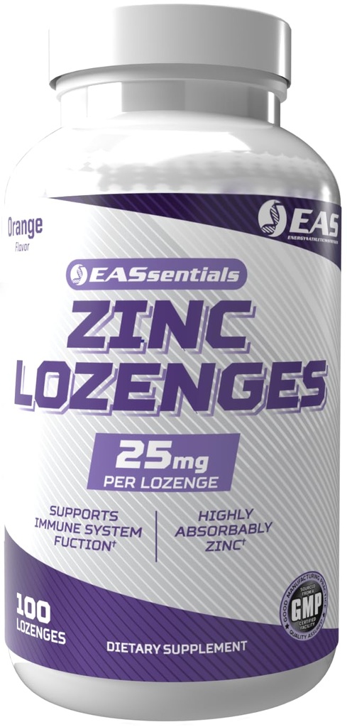 EAS Zinc Lozenges | Altamente assorbibile con Nessun Filler o Additivi | Supporti Funzione Immune | Gluten Free, Non OGM | 100 Lozenges (Orange Flavor)