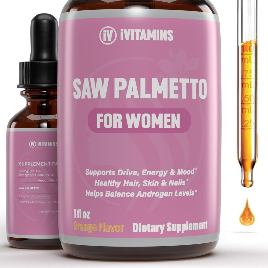 Saw Palmetto per le donne | Aiuta a ridurre la perdita di capelli, Supporta capelli sani, pelle, unghie, energia, Mood & More | Blocco DHT per la crescita dei capelli donne | Saw Palmetto per la perdita dei capelli delle donne | 1 fl oz