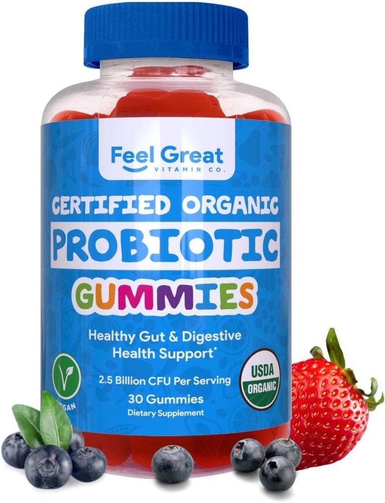 Feel Great USDA Probiotic Gummies for Adults and Kids - 2.5 miliardi di CFU (30 giorni) | Supporto immunitario e salute digestiva | Studi clinici DE111 - Bacillus subtilis