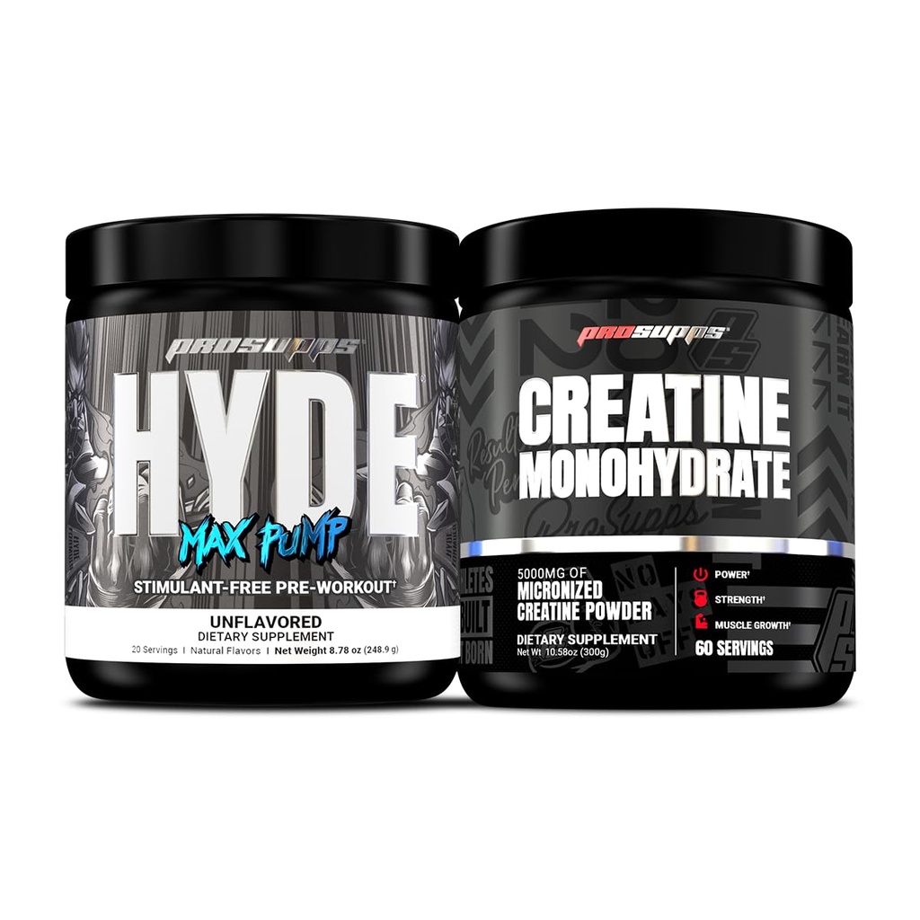 PROSUPPS Hyde Max Pump Stimulant-Free Pre-Workout, Unflavored e Creatine 300 Bundle