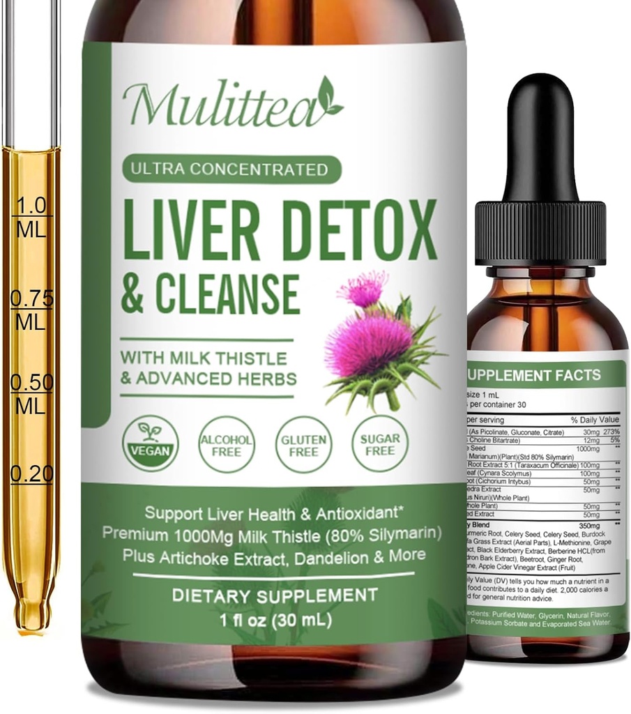 Gocce liquide per la salute del fegato - Sostenere Detox & riparazione del fegato con estratto di silimarina del latte di carciofo, Dandelion, curcuma, Berberina per rinnovare w/21 Potente Herb-Nutrients-