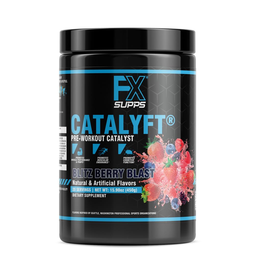 FXSUPPS Catalyft Pre-Workout PowderDrink per gli uomini e le donne Blitz Berry Blast Integratore alimentareMix con Creatina,Caffeina e Beta-Alanine | Migliore per la pompa di energia, guadagno muscolare & messa a fuoco, 20 Servings(1 pacchetto)