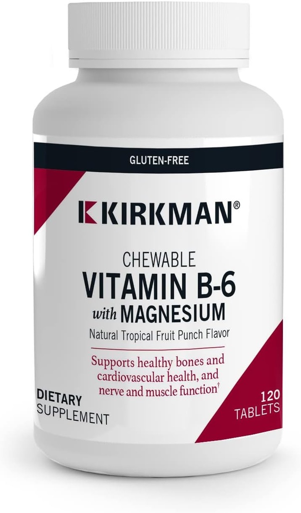 Kirkman - Vitamina B6 con Magnesio - 120 compresse - Potente vitamina B6 & Magnesio Integrazione - Wafer masticabile - Ipoallergenico