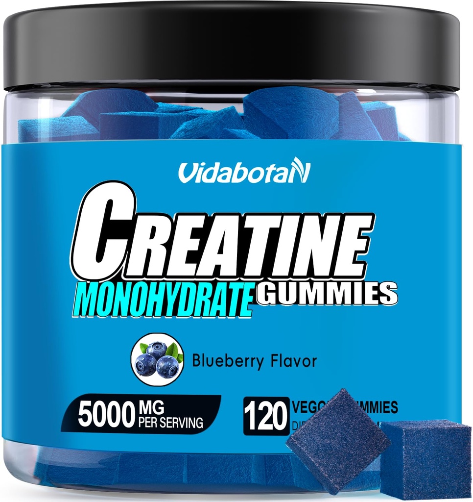 Creatina Monoidrato Gummies per uomini e donne-5g di Creatina Monoidrato per Serving- Aumentare la forza e costruire il muscolo, Sugar Free,Vegan, Blueberry Flavor, 120 Conte, B571