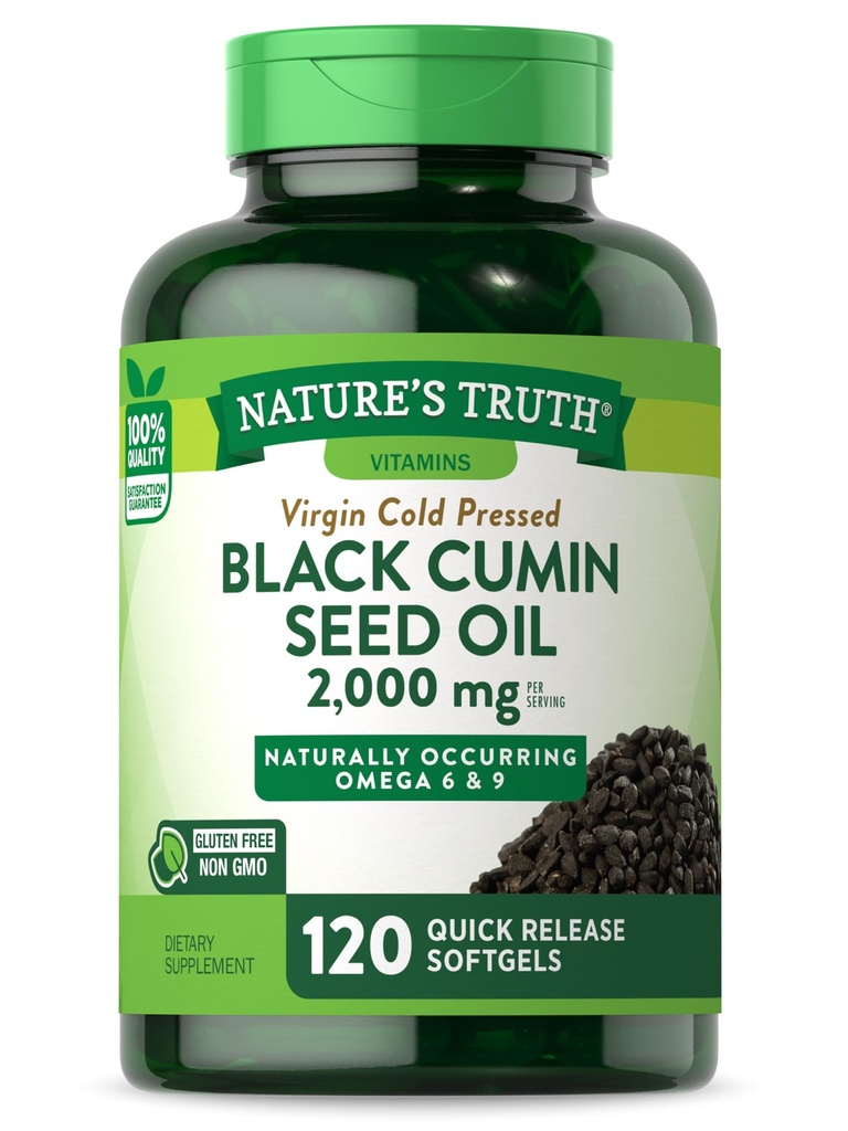Pillole di olio di semi neri di Verità della natura | 2.000mg | 120 Softgels | Cumin pressato a freddo vergine | Non-OGM e Gluten Supplemento gratuito