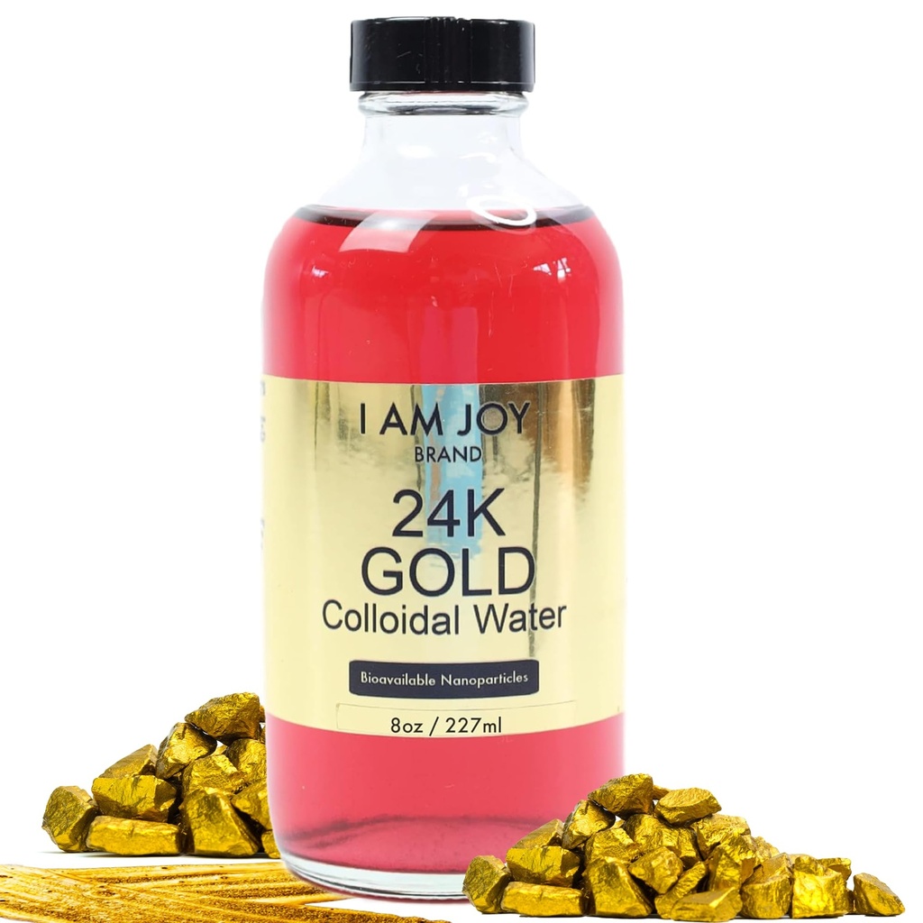 I Am Joy: Liquido Colloidal Oro 24k 99.99% Pure 100ppm Ruby Red Water Basato Tutto Natural Electrolysis Large 8oz Glass Bottiglia