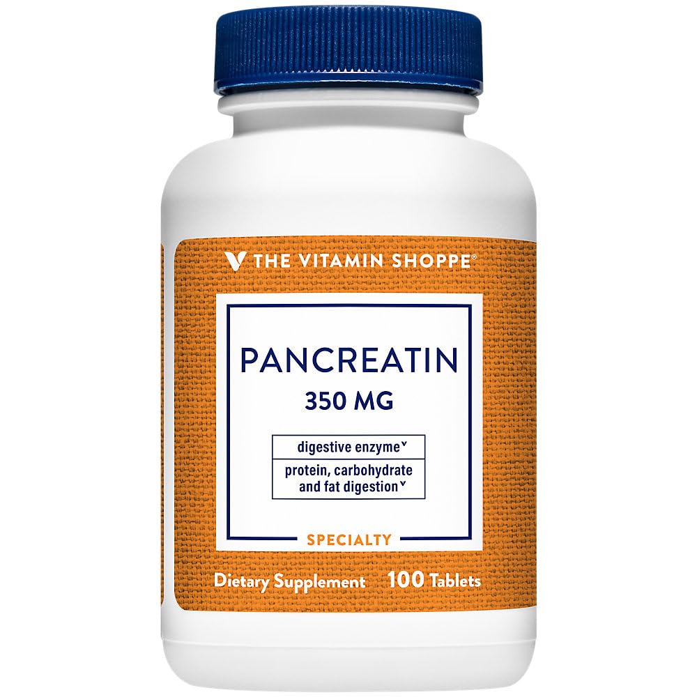 La vitamina Shoppe Pancreatin 500MG, integratore naturale digestivo enzima, supporta la digestione di grassi, proteine, carboidrati (100 compresse)