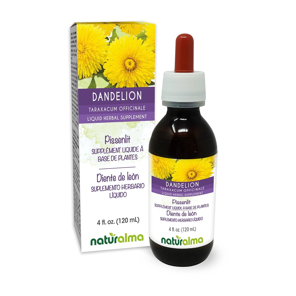 Naturalma Dandelion (Taraxacum officinale) Radice e erba Alcol-Free Tincture - 4 fl oz Liquid Extract in Drops - Integratore di erbe - Vegan