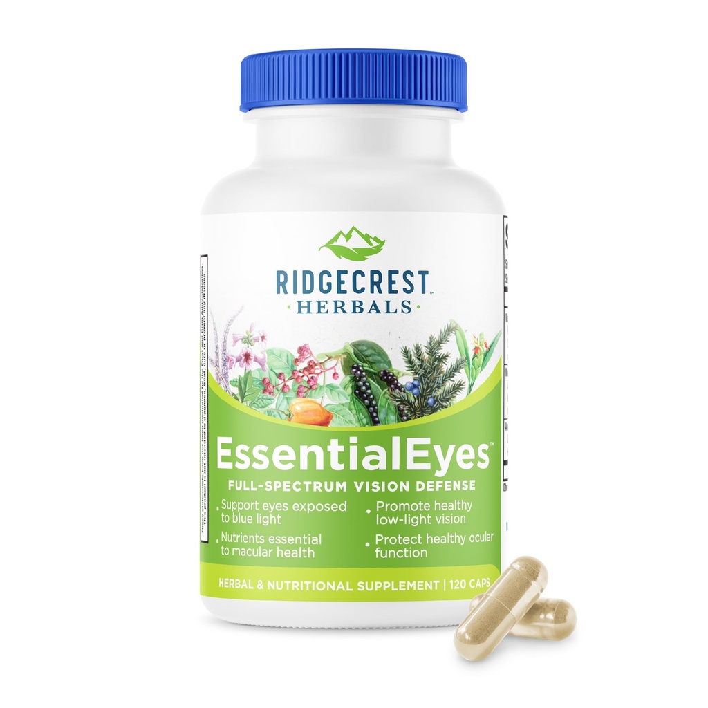 Ridgecrest Herbals EssentialEyes, Integratori Natural Eye Vitamin, Contiene Lutein, Zeaxanthin, Estratto di Bilberry, Supporta la salute dell'occhio e della visione (120 Vegan Caps, 30 Serv)