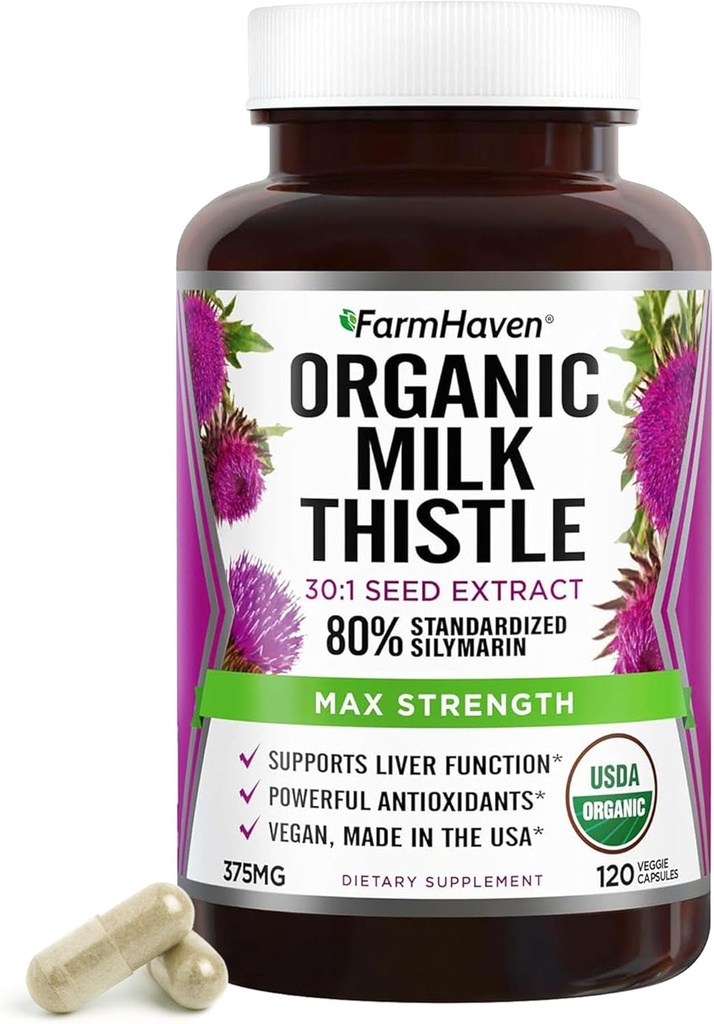 FarmHaven Silymarin Milk Thistle Capsule | 375mg Strength | 30X Concentrated Seed Extract & 80% Standardized Silymarin| Non-GMO | 120 capsule vegetali