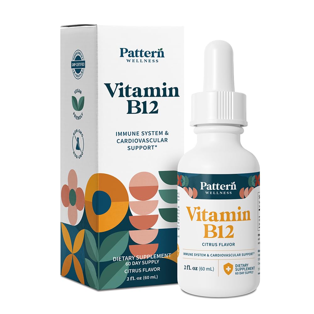 Pattern Wellness Vitamina B12 5000 mcg – Gocce liquide sublinguali – metilcobalamin, Supporta energia e salute immunitaria – Vegan Citrus Flavor – 2 fl. oz (60mL), 3rd Party Lab Tested