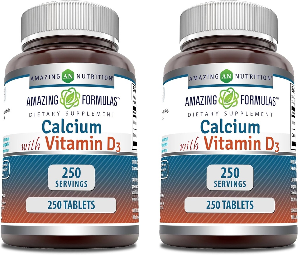 Incredibile Calcium Formulas con vitamina D3 Supplemento | Compresse | Non OGM | Gluten-Free | Made in USA (2 Pack, 250 Count)
