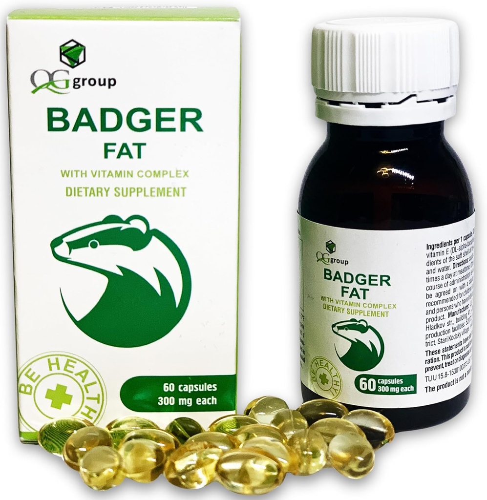 Gruppo QG Badger Fat Fonte naturale di acidi grassi polinsaturi - 60 capsule, 300 mg Ogni
