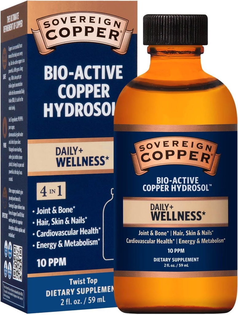 Sostegno benessere professionale 4 in 1, Joint & Bone, Capelli, Pelle & Nails, Salute e Energia cardiovascolare, Bio-Active Copper Hydrosol, 30 ppm, Liquid Twist Top, 2 Fl Oz (59 mL)