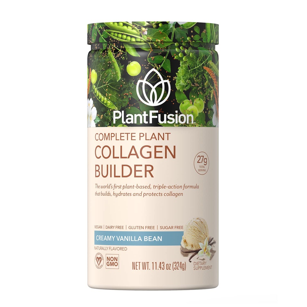 PlantFusion Vegan Collagen Powder - Polvere di proteine del collagene basata sulle piante per muscoli e articolazioni, capelli, pelle e chiodi - Keto, senza glutine, senza soia, senza dadi, senza zucchero, non OGM - Vanilla 11.43 oz