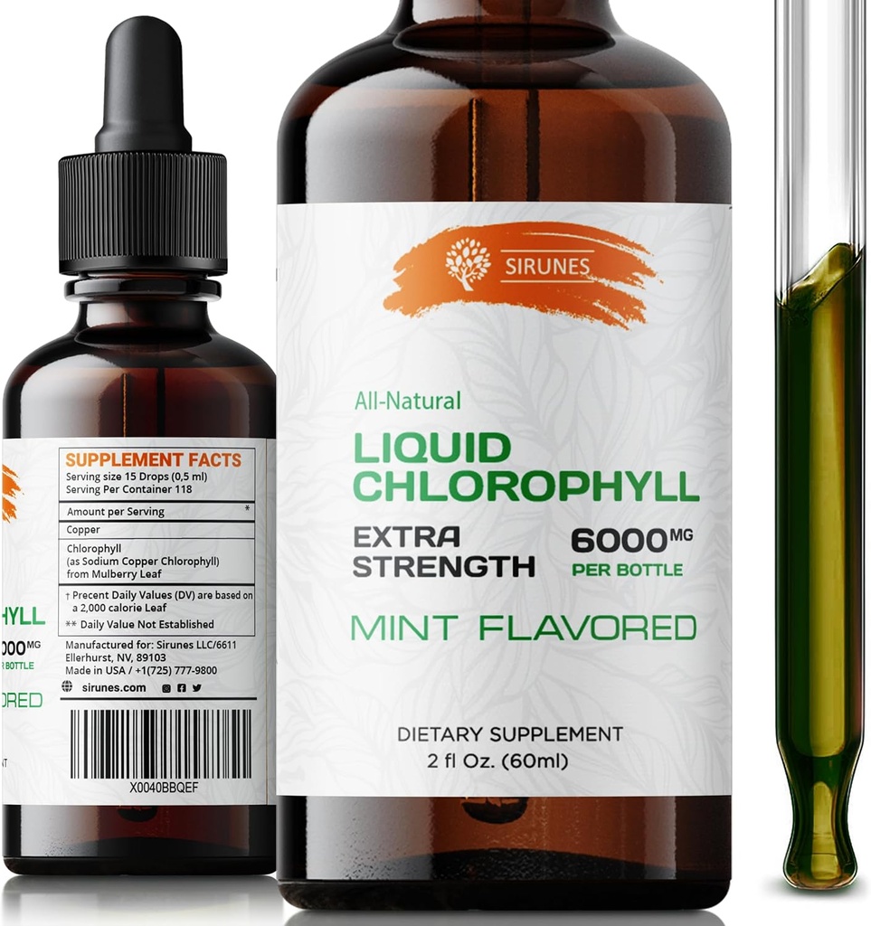 Gocce di clorofilla liquida - Estratto di clorofillina di rame naturale di sodio - Cleanse & Supporta il tuo sistema immunitario & energia naturalmente - Vegan, non OGM Greens tintura - Bottiglia di fl. Oz