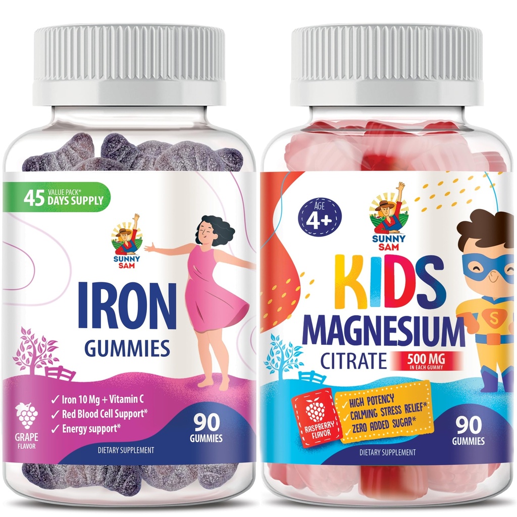 Gummie di Magnesio per bambini 500mg & Iron Gummies per adulti - Vitamine di ferro con vitamina C