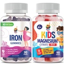 Gummie di Magnesio per bambini 500mg & Iron Gummies per adulti - Vitamine di ferro con vitamina C