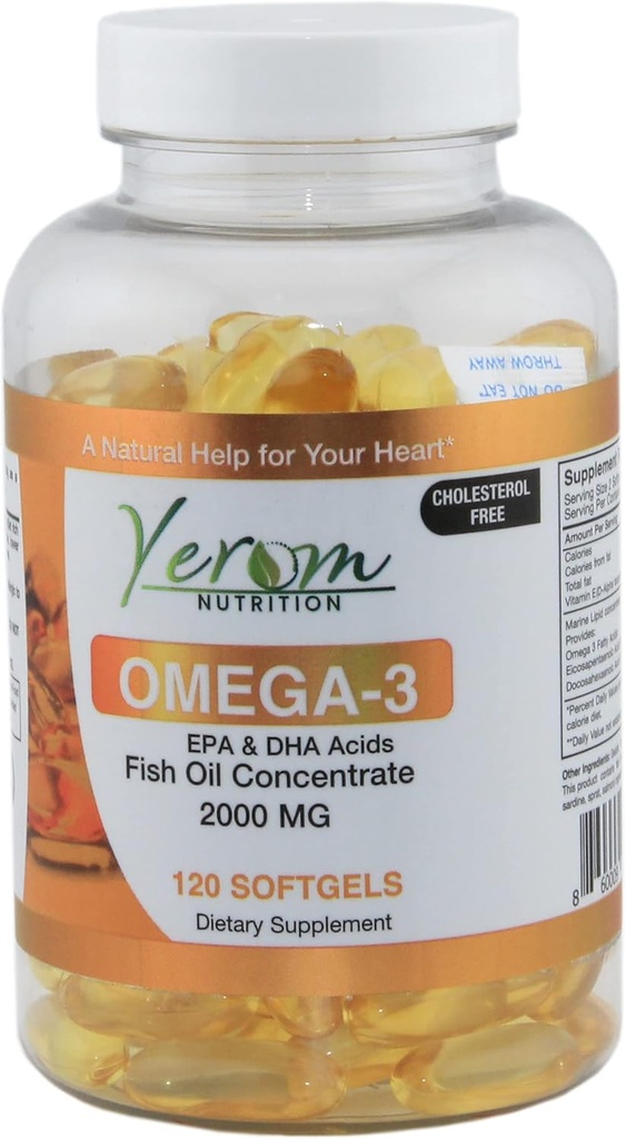 Omega 3 Fish Oil - High-Potency EPA & DHA, Supporta il cuore, il cervello e la salute comune, 120 Softgels.