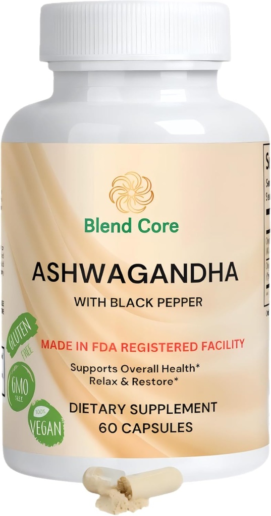 Ashwagandha con pepe nero Ashwagandha Integratori – 60 Conte Pure Ashwagandha Capsule per il supporto immunitario, Energy Boost – Non-GMO Vegan Friendly Ashwagandha Complex