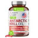 Purity Labs Antarctic Krill olio 2000mg Omega-3 con Astaxanthin 800mcg integratori per sostenere la memoria- Ricco di Omega 3, acidi grassi, DHA, EPA & Phospholipids - 60 Softgels
