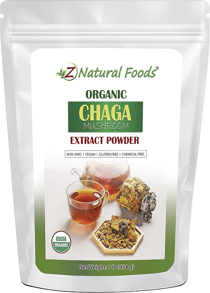 Z Cibi naturali Organic Chaga Mushroom Estratto di polvere, concentrato Premium Mushroom Estratto per sostenere la salute immunitaria, energizzare la vostra mattina Aggiungendolo a caffè e tè, 1 lb