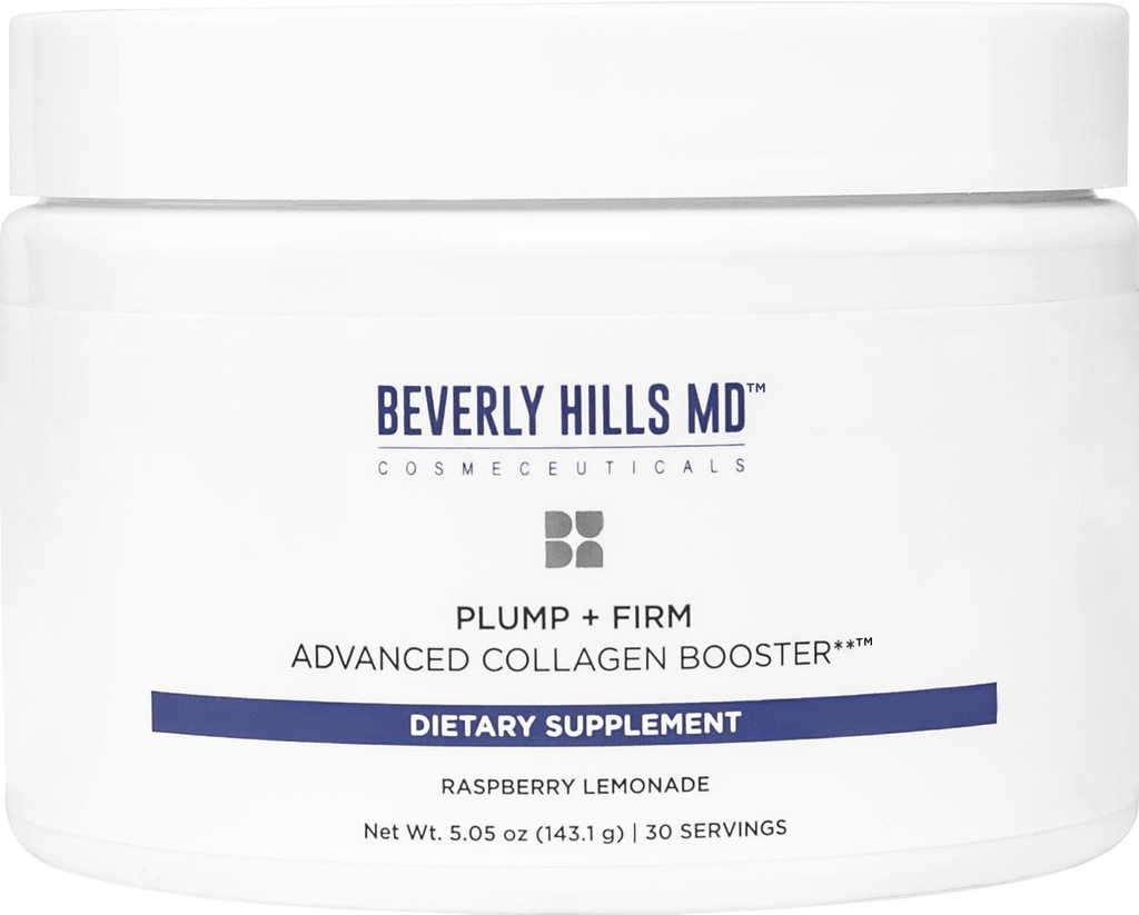 Beverly Hills MD Plump + Booster di collagene avanzato per l'invecchiamento della pelle- polvere Nutriente Bere formula miscela per Plumper, Firmer, Pelle w / Collagen Peptides, Polifenoli, Ceramides (Raspberry Lemonade)