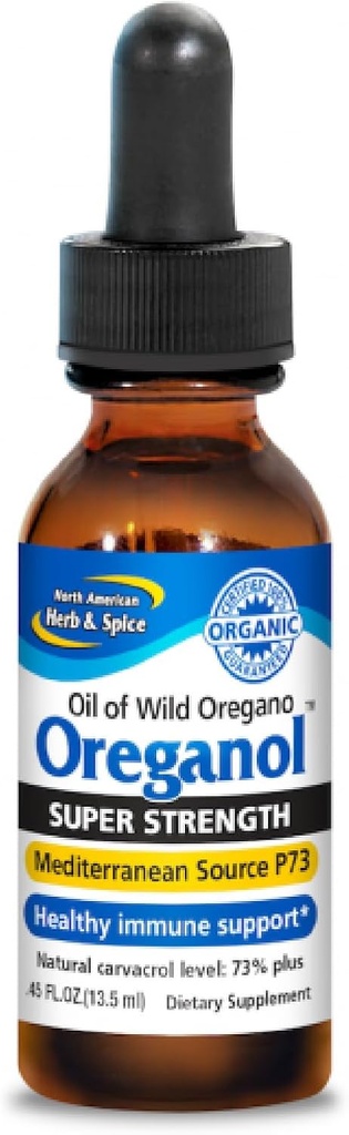 NORTH AMERICAN HERB & SPICE Super Strength Oreganol - 0.45 fl. oz. - Unprocessed, Wild, Organic Oregano Oil - Mediterranean Source P73 - Non-GMO - 194 Serve