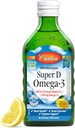 Carlson - Super D Omega-3, Wild-Caught Norwegian Arctic Cod Liver Oil, 2000 IU (50 mcg) Vitamina D3, 1100 mg Omega-3, Sustainably Sourced Nordic Fish Oil Liquid, Limone, 250 ml