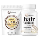 Micro Ingredienti Vitamina D3 10.000iu + K2 200mcg Olio di cocco Softgels & Hair Vitamins Complex Capsules Bundle 2 Pack | Vitamine di sole essenziali | 14-in-1 Advanced Hair Growth Support