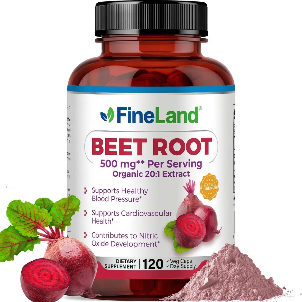 Capsule di radice di barbabietola fineLand | Supporto di pressione sanguigna 10.000mg Equivalente per Serving | 20:1 Extract,120 capsule vegane – Sistema immunitario, Circolazione e salute del cuore – Non OGM, Made in USA