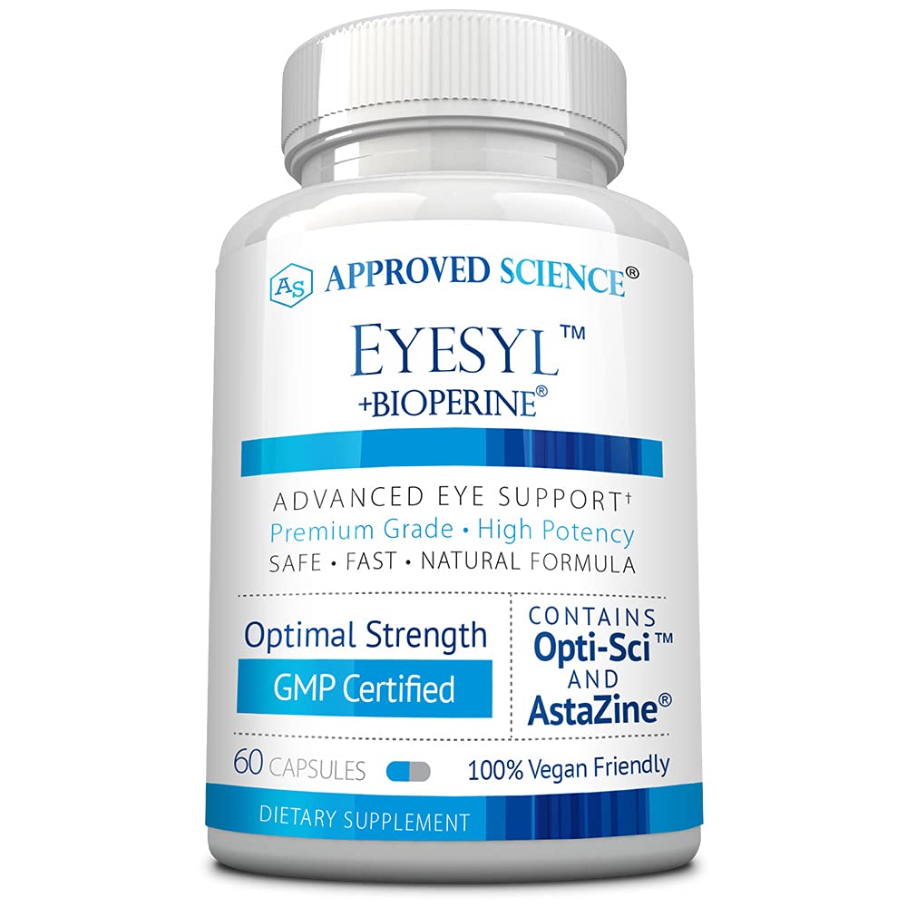 Approved Science EyeSyl - Integratore di supporto per gli occhi - Cromo Picolinato, Taurina, Lutein, Zeaxanthin, Bilberry, BioPerine - 1 mese di fornitura - 60 capsule - Made in the USA